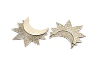 Moon and Sun, 1 Antique Silver Plated Crescent Moon and Semi Sun Ethnic Pendants with 2 Loops, Findings, Charms (36.5x41x0.9mm) U133 H0377