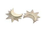 Moon and Sun, 1 Antique Silver Plated Crescent Moon and Semi Sun Ethnic Pendants with 2 Loops, Findings, Charms (36.5x41x0.9mm) U133 H0377