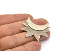 Moon and Sun, 1 Antique Silver Plated Crescent Moon and Semi Sun Ethnic Pendants with 2 Loops, Findings, Charms (36.5x41x0.9mm) U133 H0377