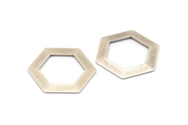 Hexagon Choker Charm, 3 Antique Silver Plated Brass Hexagon Blanks (30x0.8mm) D0151 H0387