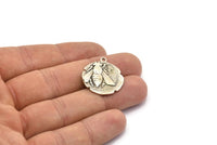 Antique Silver Coin Pendant, 2 Antique Silver Plated Brass Coin Pendants With 1 Loop, Earring Findings, Charms (26x2.4mm) U021 H0424