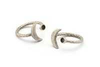 Silver Ring Settings, 4 Antique Silver Plated Brass Moon And Planet Ring With 1 Stone Setting - Pad Size 3mm N1020 H0456
