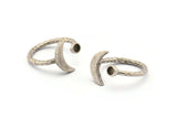 Silver Ring Settings, 4 Antique Silver Plated Brass Moon And Planet Ring With 1 Stone Setting - Pad Size 3mm N1020 H0456