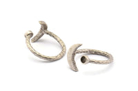 Silver Ring Settings, 4 Antique Silver Plated Brass Moon And Planet Ring With 1 Stone Setting - Pad Size 3mm N1020 H0456