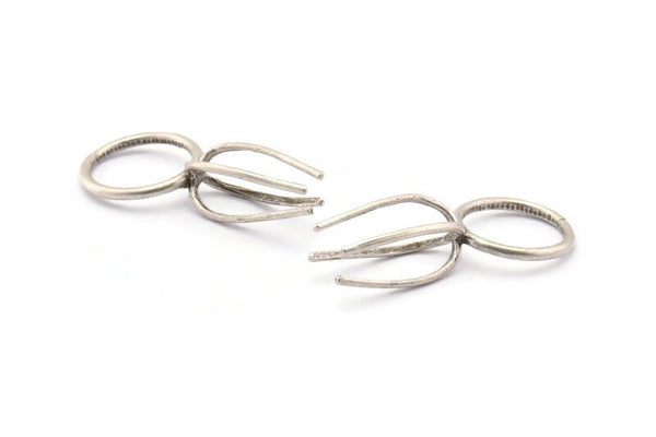 Claw Ring Blank, 2 Antique Silver Plated Brass 4 Claw Ring Blanks For Natural Stones N0044 H0478
