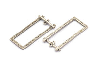 Antique Silver Rectangle Pendant, 2 Antique Silver Plated Brass Hammered Rectangle Pendants with 2 Loops (39.5x16x1.3mm) BS 1868 H0428