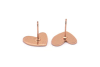 Rose Gold Heart Earring, 4 Rose Gold Plated Brass Heart Stud Earrings (14x11x1mm) M854 A2238 Q1087