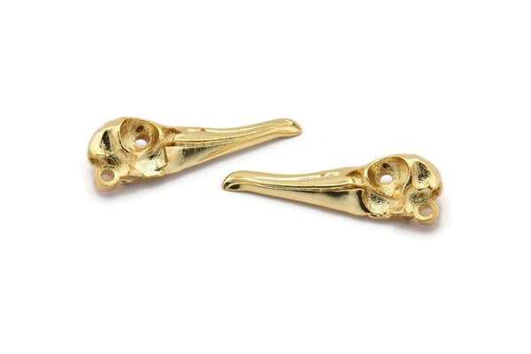 Bird Skull Charm, 1 Gold Plated Brass Bird Skull Necklace Pendants (32x11x10mm) N0487 Q0156