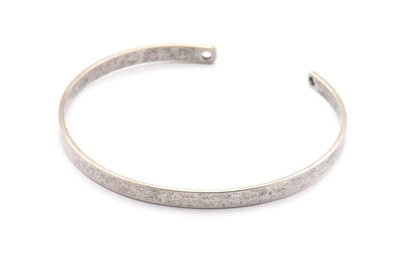 Antique Silver Bracelet Blank, 2 Antique Silver Plated Brass Cuff Bracelet Blank Bangle With 2 Holes (150x4x1mm) V092 H0567