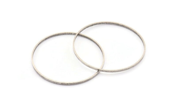 45mm Circle Connector, 6 Antique Silver Plated Brass Circle Connectors (45x1.7x0.8mm) E053 H1157