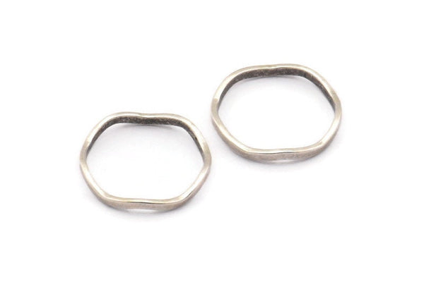 Antique Silver Circle Rings, 24 Antique Silver Plated Brass Wavy Circle Rings, Charms (15x0.80x1.5mm) BS 1758 H0554
