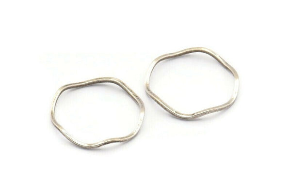 Antique Silver Circle Rings, 24 Antique Silver Plated Brass Wavy Circle Rings, Charms (17x0.8x0.8mm) E189 H0552