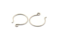 Antique Silver Earring Wires, 25 Antique Silver Plated Brass Earring Wires With 1 Loop (24x22x1.2mm) BS 2138 H0575