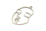 Silver Face Charm, 6 Antique Silver Plated Brass Face Shape Charms With 1 Loop, Pendant, Earrings, Findings (46x28x1mm) E022 H0701