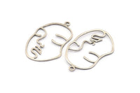 Silver Face Charm, 6 Antique Silver Plated Brass Face Shape Charms With 1 Loop, Pendant, Earrings, Findings (46x28x1mm) E022 H0701