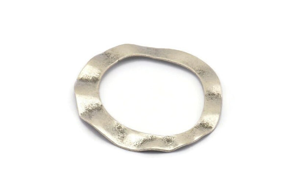 Silver Connector Rings, 6 Antique Silver Plated Brass Wavy Connector Rings (37mm) D0591 H0700