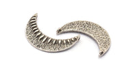 Silver Crescent Pendant, 2 Antique Silver Plated Brass Textured Crescent Pendants With 2 Loops (34x11mm) V053 H0629