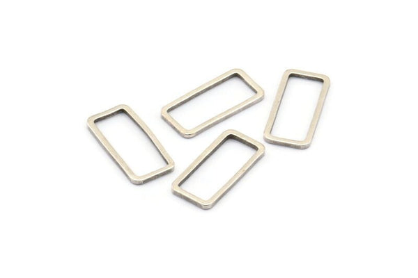 Silver Rectangle Connector, 50 Antique Silver Plated Brass Open Rectangle Connectors (7x15x0.8mm) D0326 H0667