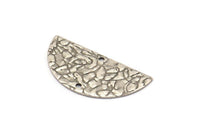Silver Semi Circle Charm, 12 Antique Silver Plated Brass Textured Half Moon Blanks With 2 Holes, Earrings (25x12x0.60mm) D0792 H0763