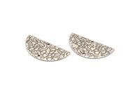 Silver Semi Circle Charm, 12 Antique Silver Plated Brass Textured Half Moon Blanks With 2 Holes, Earrings (25x12x0.60mm) D0792 H0763