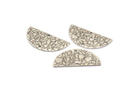 Silver Semi Circle Charm, 12 Antique Silver Plated Brass Textured Half Moon Blanks With 2 Holes, Earrings (25x12x0.60mm) D0792 H0763
