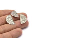 Silver Semi Circle Charm, 12 Antique Silver Plated Brass Textured Half Moon Blanks With 2 Holes, Earrings (25x12x0.60mm) D0792 H0763