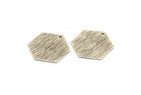 Silver Hexagon Charm, 12 Antique Silver Plated Brass Textured Hexagon Stamping Blanks With 1 Hole (17x0.60mm) D878 H0739