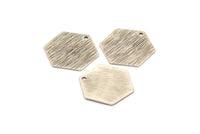 Silver Hexagon Charm, 12 Antique Silver Plated Brass Textured Hexagon Stamping Blanks With 1 Hole (17x0.60mm) D878 H0739