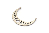 Silver Moon Phases Pendant, 4 Antique Silver Plated Brass Crescent Pendants With 2 Loops, Earring Findings (35x8x1mm) BS 2067 H0758
