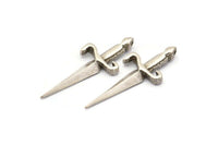 Silver Knight&#39;s Sword Pendant, 2 Antique Silver Plated Brass Sword Pendants (50x19mm) N0225 H0740
