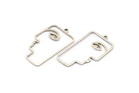 Silver Face Charm, 4 Antique Silver Brass Face Shaped Charms With 1 Loop (40x22x1mm) D0558 H0736