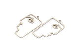 Silver Face Charm, 4 Antique Silver Brass Face Shaped Charms With 1 Loop (40x22x1mm) D0558 H0736