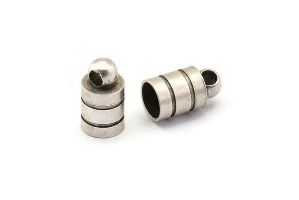 Silver Chain End, 12 Antique Silver Plated Brass End Cap, Cord Tip, 5mm Cord End - (6x11mm) B0018 H0662