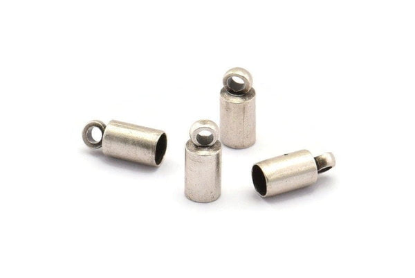 Silver Leather Clasp, 50 Antique Silver Plated Brass Barrel End With 1 Loop (3.5x8mm) Leather Cord Ends Bs-1644 H0708