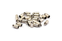 Silver Leather Clasp, 50 Antique Silver Plated Brass Barrel End With 1 Loop (3.5x8mm) Leather Cord Ends Bs-1644 H0708