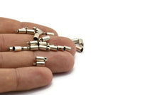 Silver Leather Clasp, 50 Antique Silver Plated Brass Barrel End With 1 Loop (3.5x8mm) Leather Cord Ends Bs-1644 H0708