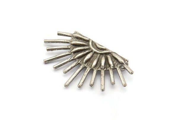 Ay ve Güneş, 2 Antik Gümüş Kaplama Pirinç Hilal ve Yarı Güneş Etnik Kolye, 2 Halka, Tılsımlar (37x22x1mm) BS 2445 H0631