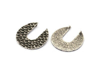 Gümüş Geometrik Kolye, 2 Antik Gümüş Kaplama Pirinç Geometrik Balık Pulu Dokulu Kolye, 2 Döngü, Tılsımlar (32 mm) E190 H0622