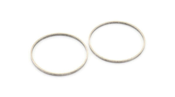 Silver Circle Connectors - 12 Antique Silver Plated Brass Circle Connectors (35x0.8x2mm) D0315 H0634