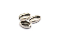 Silver Shell Finding, 6 Antique Silver Plated Brass Cowrie Shell Findings, Pendants, Charms, Earrings, Beads (10-16mm) E200 H0749