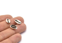 Silver Shell Finding, 6 Antique Silver Plated Brass Cowrie Shell Findings, Pendants, Charms, Earrings, Beads (10-16mm) E200 H0749