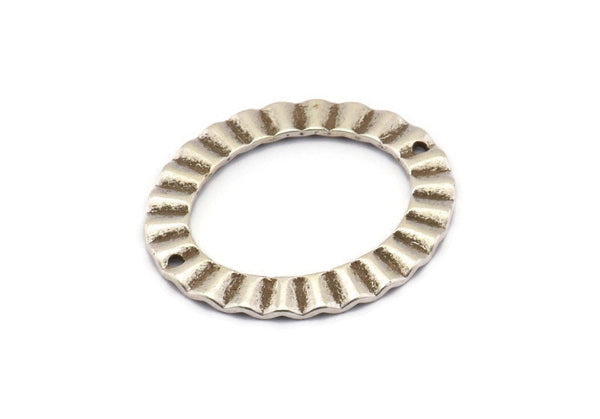 Silver Oval Charm, 4 Antique Silver Plated Brass Wavy Oval Connectors With 2 Holes, Findings (33x28x1mm) D917 H0779
