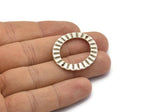 Silver Oval Charm, 4 Antique Silver Plated Brass Wavy Oval Connectors With 2 Holes, Findings (33x28x1mm) D917 H0779