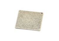 Silver Square Charm, 4 Antique Silver Plated Brass Textured Square Stamping Blanks With 1 Hole, Pendants, Earrings (25x0.80mm) D0796 H0768