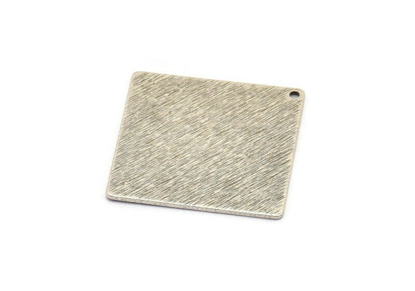 Silver Square Charm, 4 Antique Silver Plated Brass Textured Square Stamping Blanks With 1 Hole, Pendants, Earrings (25x0.80mm) D0796 H0768
