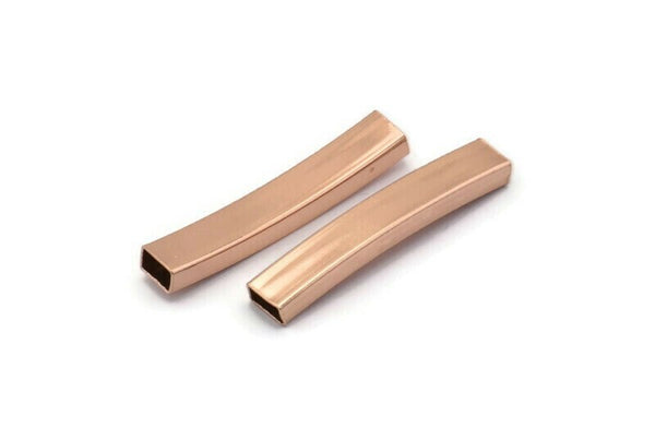Rose Gold Noodle Tube, 6 Rose Gold Plated Rectangle Noodle Tubes, Beads (30x5x3mm) Sq21 BRC288 Q0303
