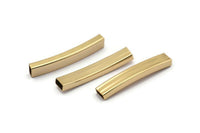 Gold Noodle Tube, 6 Gold Plated Brass Rectangle Noodle Tubes, Beads (30x5x3mm) Sq21 BRC288 Q0303