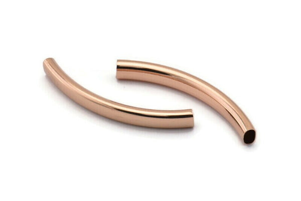 Rose Gold Noodle Tube, 6 Rose Gold Plated Oval Curved Tubes (47x6x4mm) Sq19 Brc292 Q0306