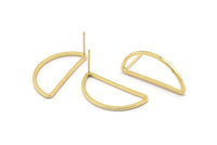 Gold Asymmetric Earring, 6 Gold Plated Brass Asymmetric Half Moon Earring Posts, Pendants, Findings (30x15x1.2mm) E343 Q0523