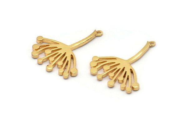 Gold Dandelion Charm, 2 Gold Plated Brass Taraxacum Charms With 1 Loop (30x25x2mm) N1511 Q1093
